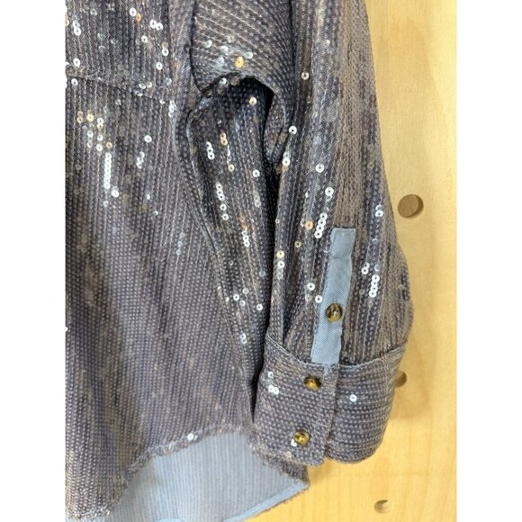 Anthropologie PILCRO Long-Sleeve Oversized Sequin Buttondown Blue Button Up Med - Picture 8 of 16